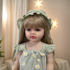 22 Inch Reborn Doll with Long Blond Hair Green Daisy Outfit Sandals