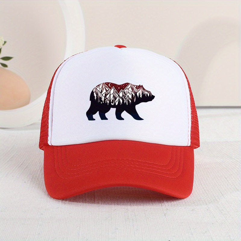 Mesh Print Bear Baseball Cap Sunshade Breathable Peaked Cap Trucker Hat