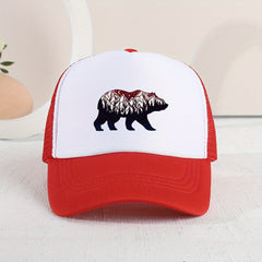 Mesh Print Bear Baseball Cap Sunshade Breathable Peaked Cap Trucker Hat