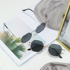 Polygon Sunglasses Retro UV400 Sun Shades Metal Glasses With Bag