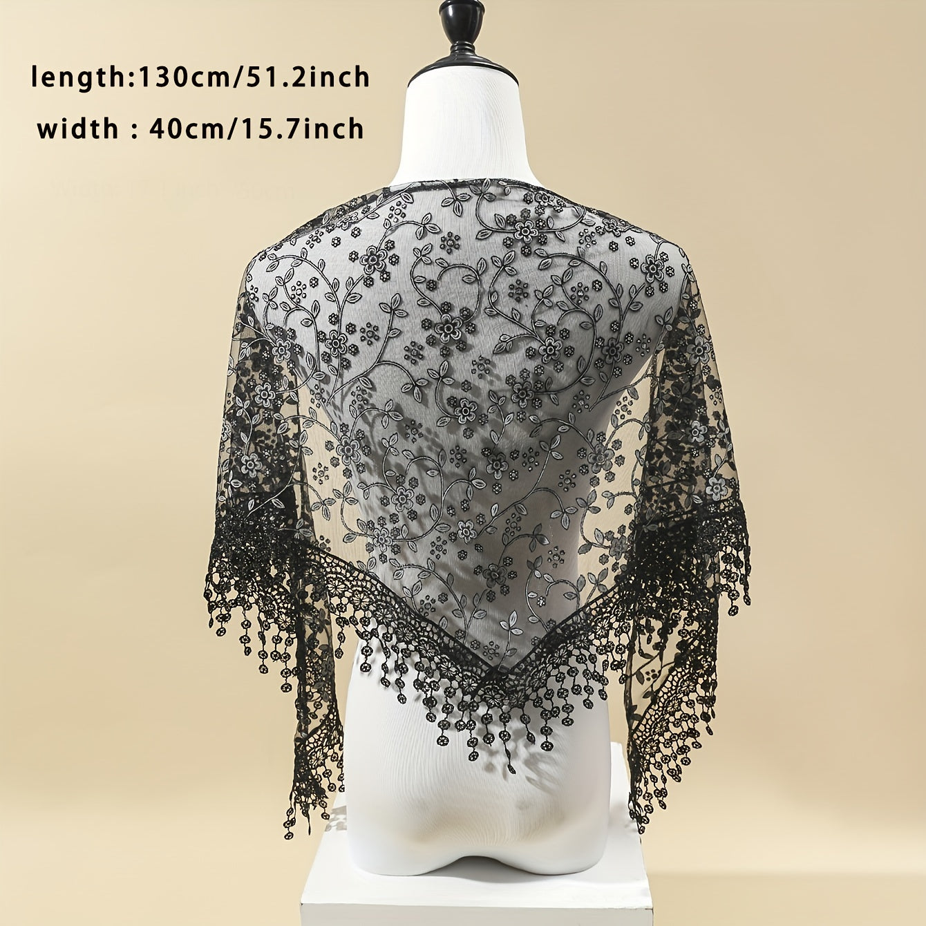 Floral Lace Shawl Tassel Triangle Scarf Solid Cape Bridal Shawl Dress Wrap