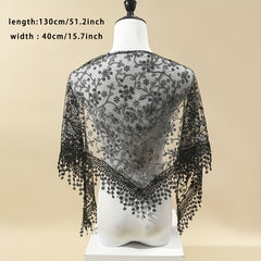 Floral Lace Shawl Tassel Triangle Scarf Solid Cape Bridal Shawl Dress Wrap