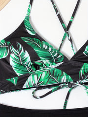 Tropical Colorblock Bikini Set High Waist Boho Swimsuit Set