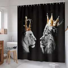 3pcs Lion Shower Curtain Set with 12 Hooks Complete Bathroom Decor