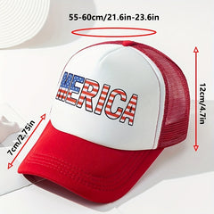 MERICA Printed Baseball Cap Unisex Mesh Breathable Sun Hat Patriotic Trucker Hat