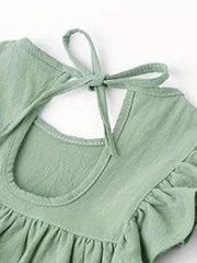 Toddler Girl Cotton Linen Lace Up Dress Sleeveless Casual Summer Sundress