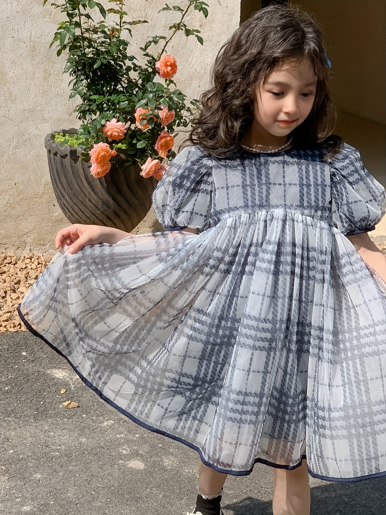 Girl's Casual One piece Dress Puff Sleeve Princess Style Skirt