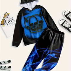 Girls Skull Evil Graphic Hoodies Jogger Pants Set for Spring