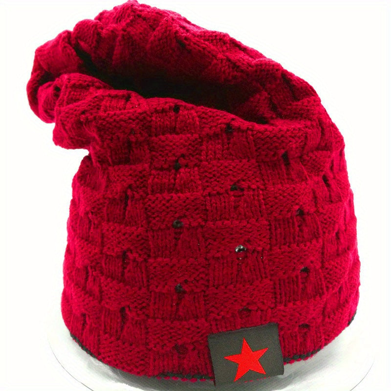 Pu Hat Pentagram Casual Hat For Men And Women, Warm Knitted Winter Hat