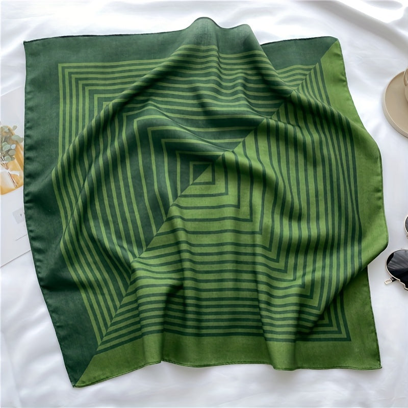 Green Velvet Scarf Thin Stripe Print Square Scarf Bandana Women Headscarf
