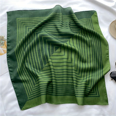 Green Velvet Scarf Thin Stripe Print Square Scarf Bandana Women Headscarf