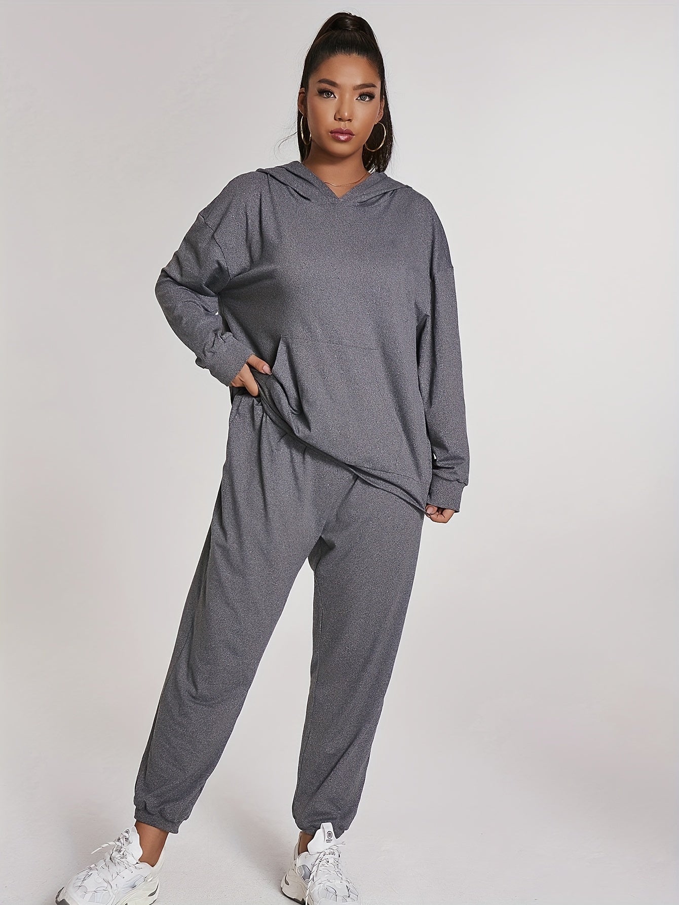 Hooded Sweatshirt & Joggers Set Solid Long Sleeve Outfits