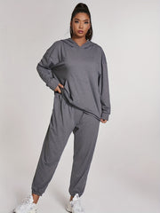 Hooded Sweatshirt & Joggers Set Solid Long Sleeve Outfits