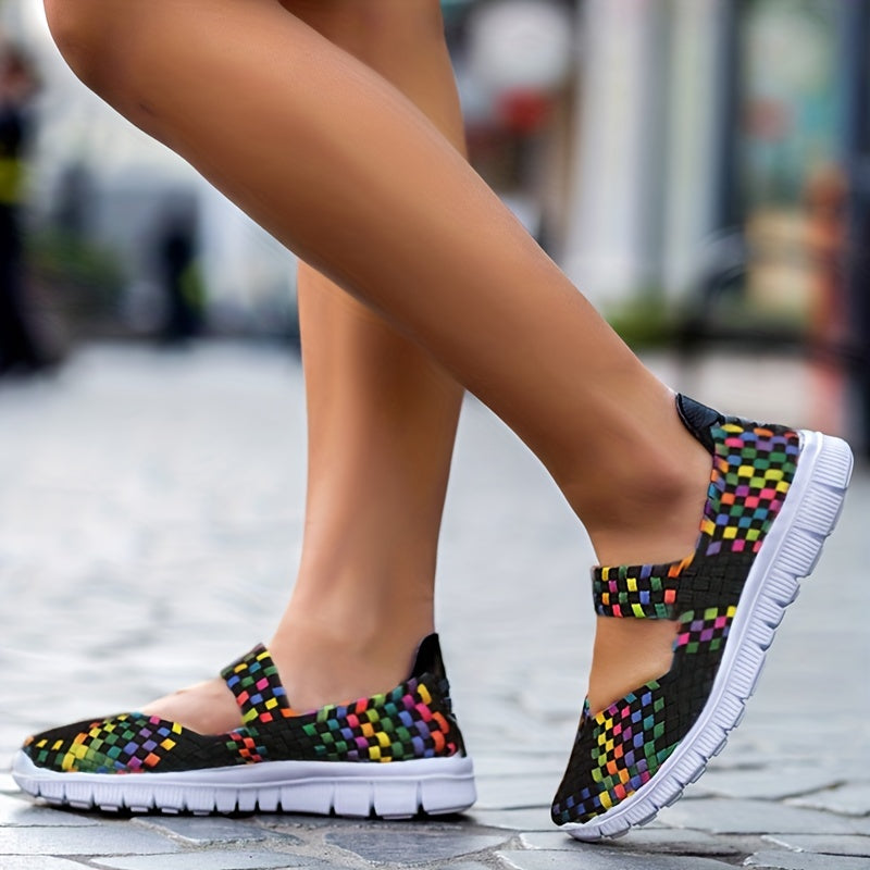 Women's Colorful Braided Flat Shoes Slip On Walking Shoes
