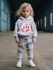 Girls 2pc Fox Pattern Hooded Sweatshirt Solid Sweatpants Set