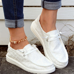 Snow Flake Pattern Boat Shoes Slip on Walking Shoes Canvas Sneake