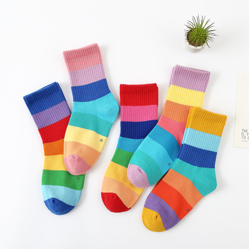 Kids Rainbow Striped Crew Socks - Pack of 5
