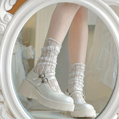 Floral Pattern Mesh Socks Semi Sheer Mid Tube Stockings