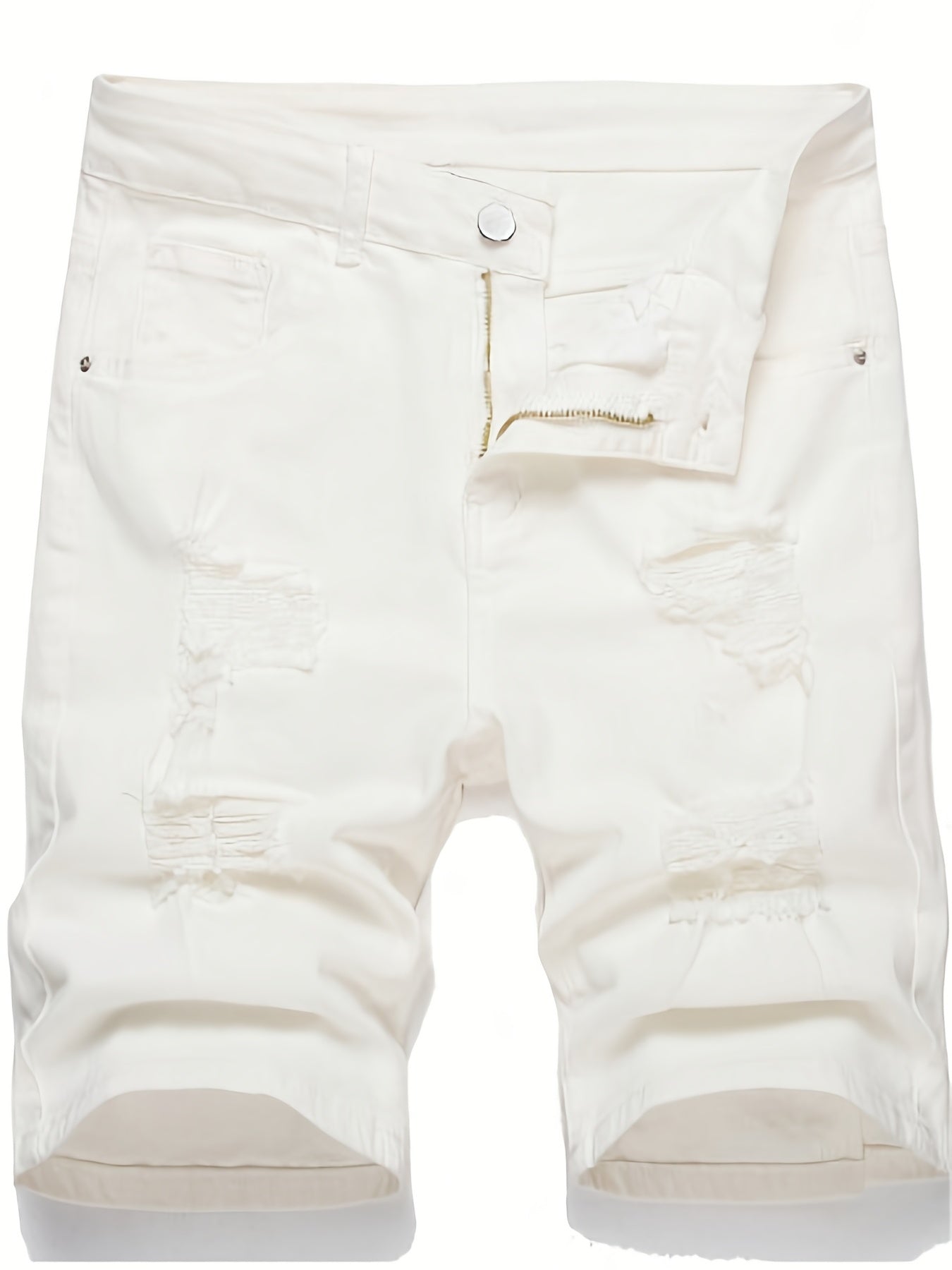 Men's Distressed Denim Shorts Mid Stretch Casual Street Style