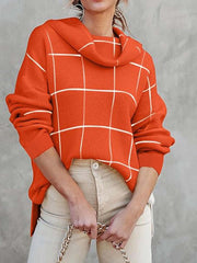 Plaid Turtleneck Knitted Pullover Top Long Sleeve Sweater