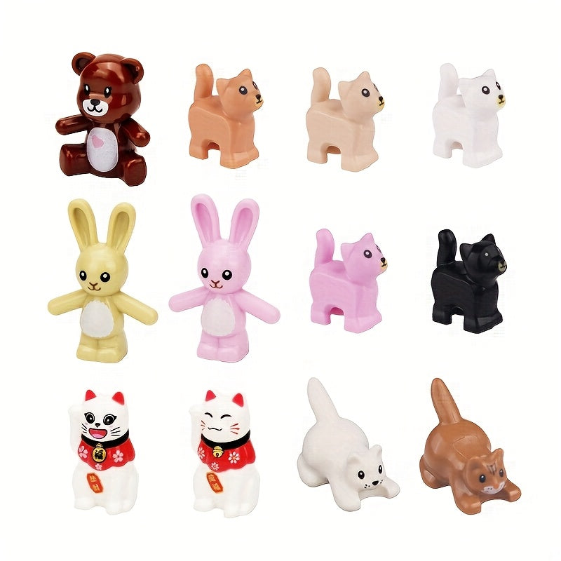 Small Building Blocks Persian Cat Toy Rabbit Doll Lucky Cat Scene Assem