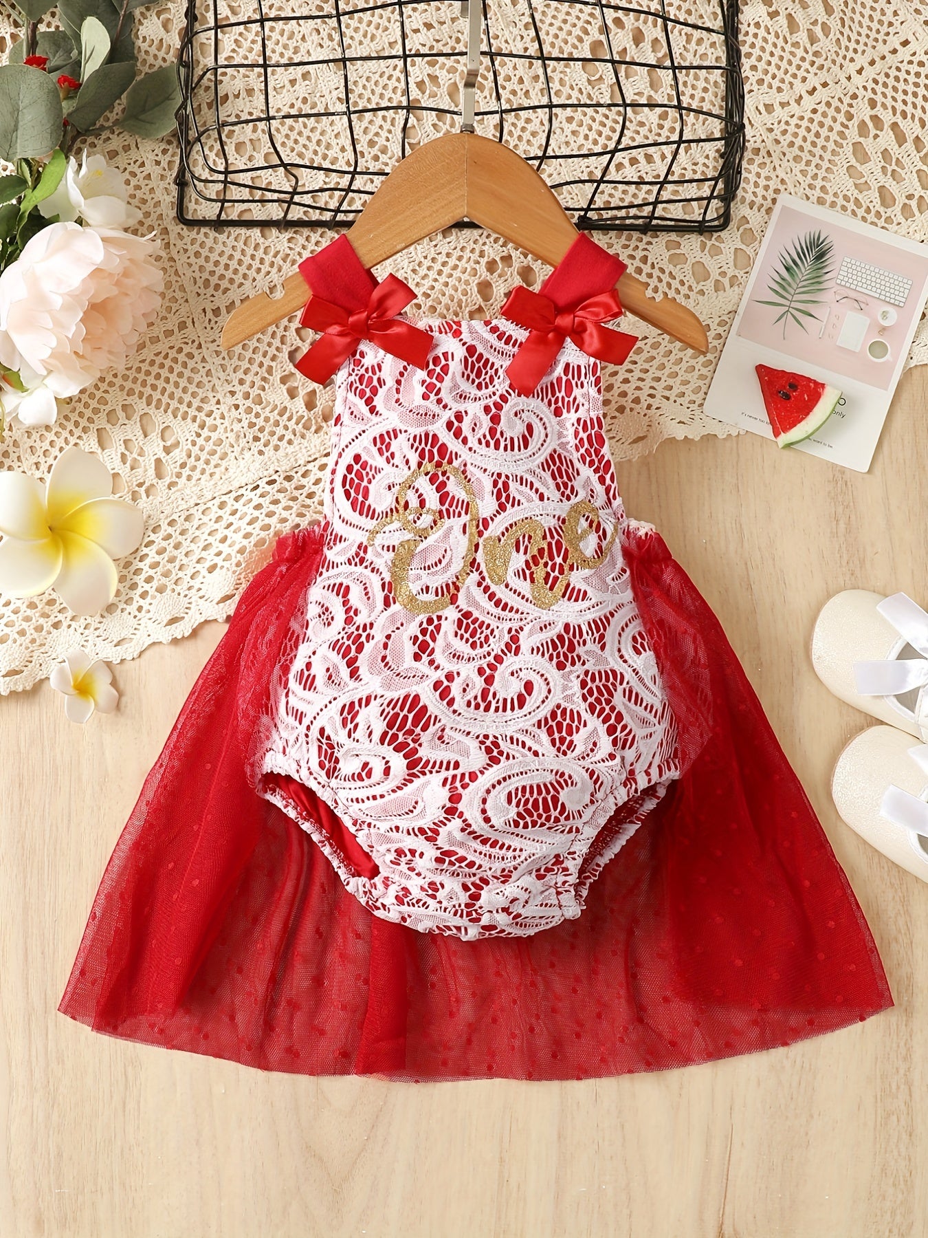 Baby Girls Lace Bowknot Mesh Onesie Dress Clothes