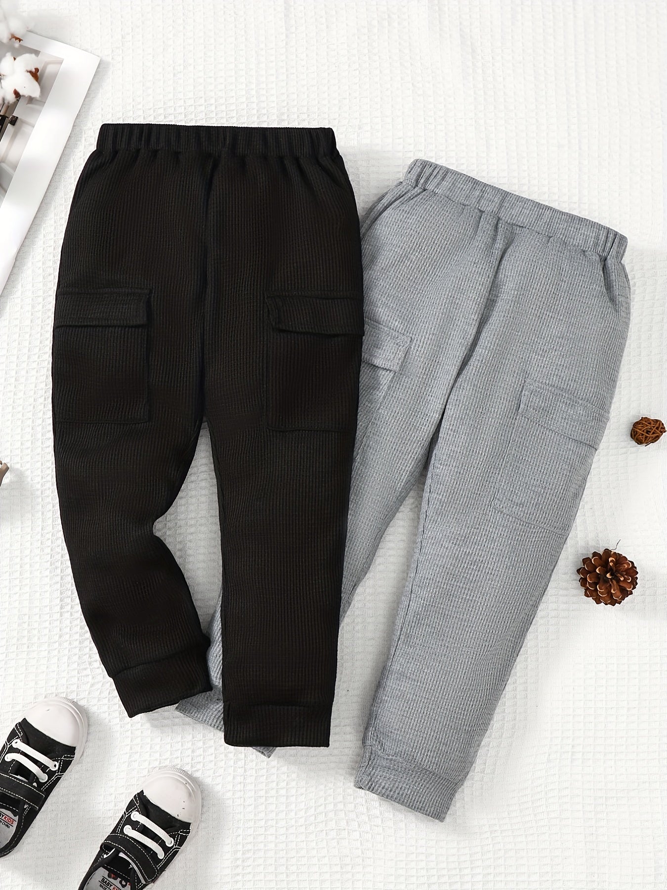 Boys Casual Cargo Pants Elastic Waist Jogger Pants With Pocket