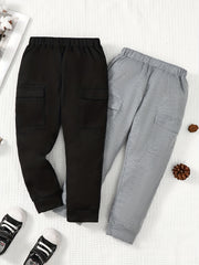 Boys Casual Cargo Pants Elastic Waist Jogger Pants With Pocket
