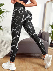 Abstract Letter Print Leggings High Waist Yoga Tight Pants