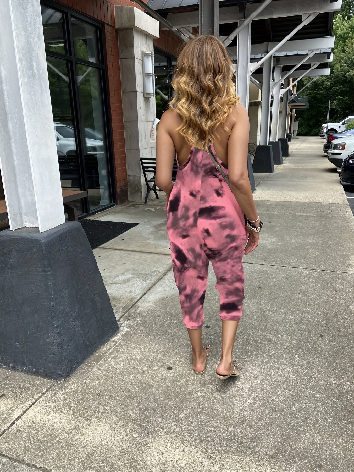 Tie Dye Spaghetti Jumpsuit Casual Sleeveless Summer Jumpsuit With Pocket
