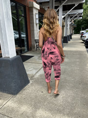 Tie Dye Spaghetti Jumpsuit Casual Sleeveless Summer Jumpsuit With Pocket