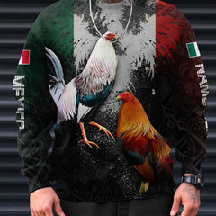 Men's Rooster Pattern Crew Neck Sweatshirt