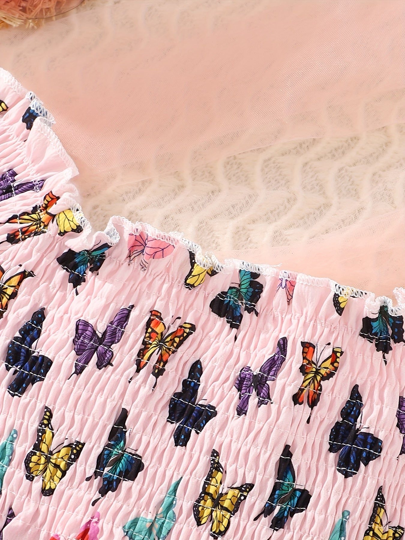 Butterflies Smocked Dress For Girls Comfy Vacation Casual Dress Kids Clothing