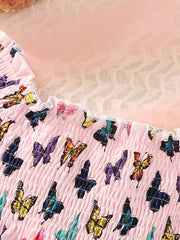 Butterflies Smocked Dress For Girls Comfy Vacation Casual Dress Kids Clothing