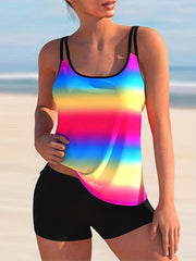 Colorblock Rainbow Stripe Tankini Set