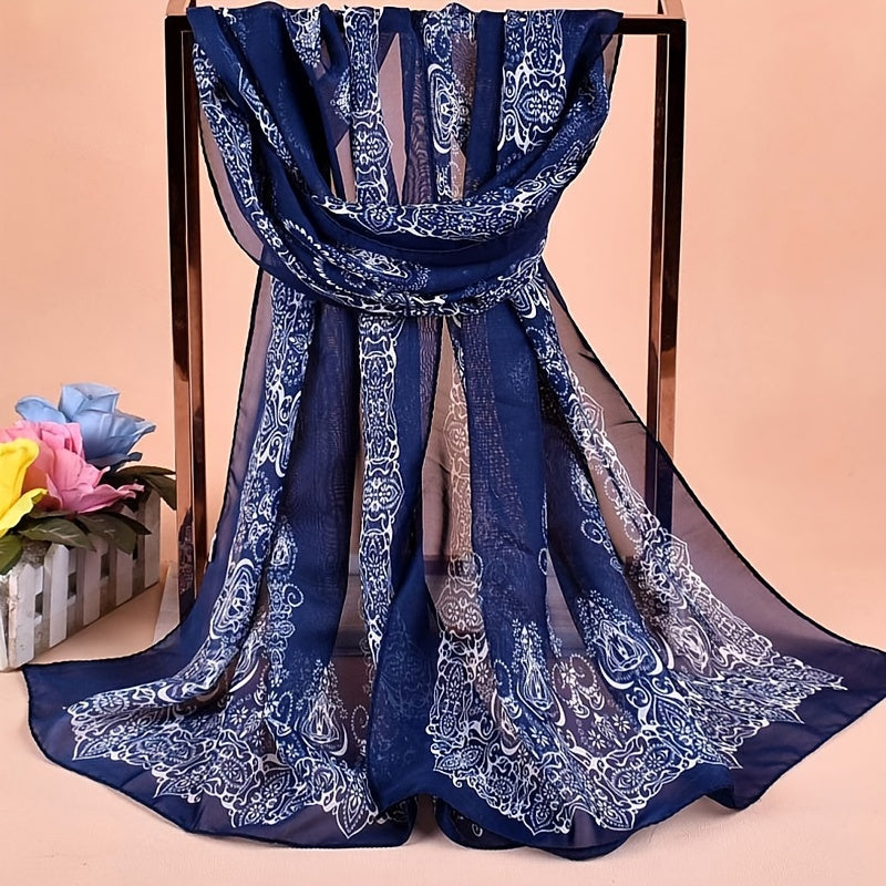 Chiffon Print Silk Scarf Classic Fall Winter Scarf Warm Soft Scarf