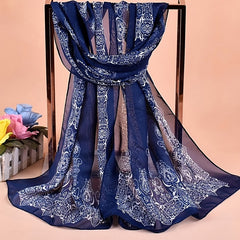 Chiffon Print Silk Scarf Classic Fall Winter Scarf Warm Soft Scarf