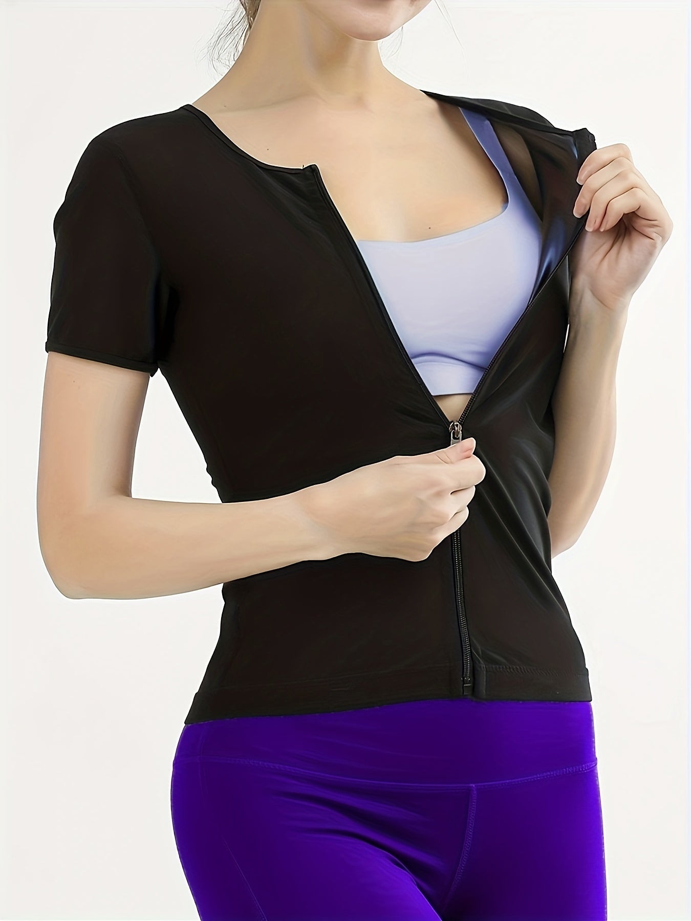 Zipper Shaping Short Sleeve Tops Waist Trainer Tummy Control Slimmer Top