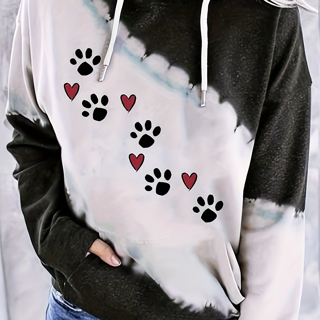Paw & Heart Print Hoodie Women's Sweatshirt