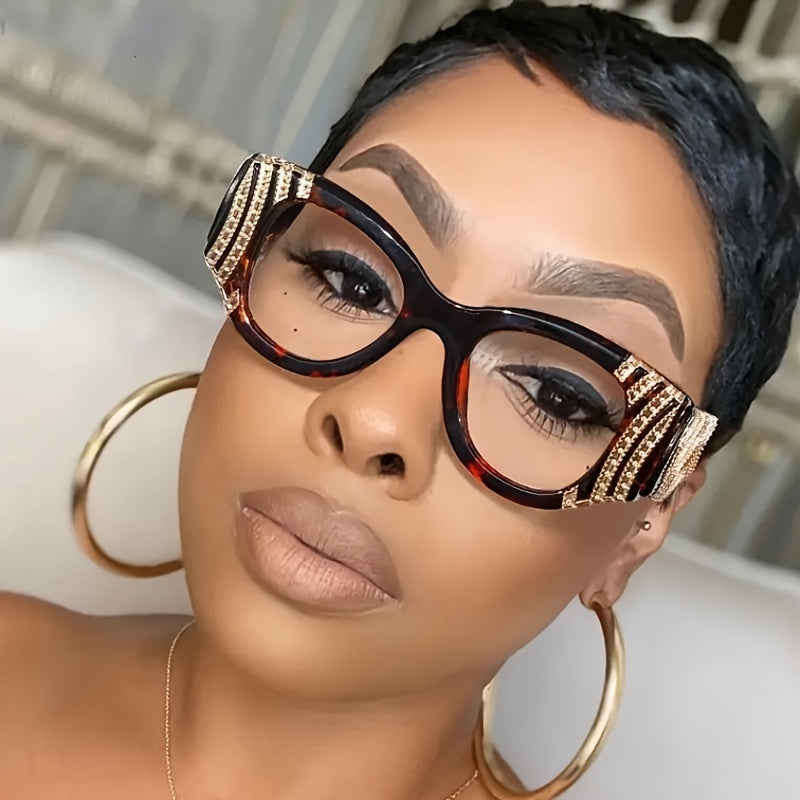 Rhinestone Cat Eye Metal Eyeglasses Clear Lenses Non prescription Retro Eyewear