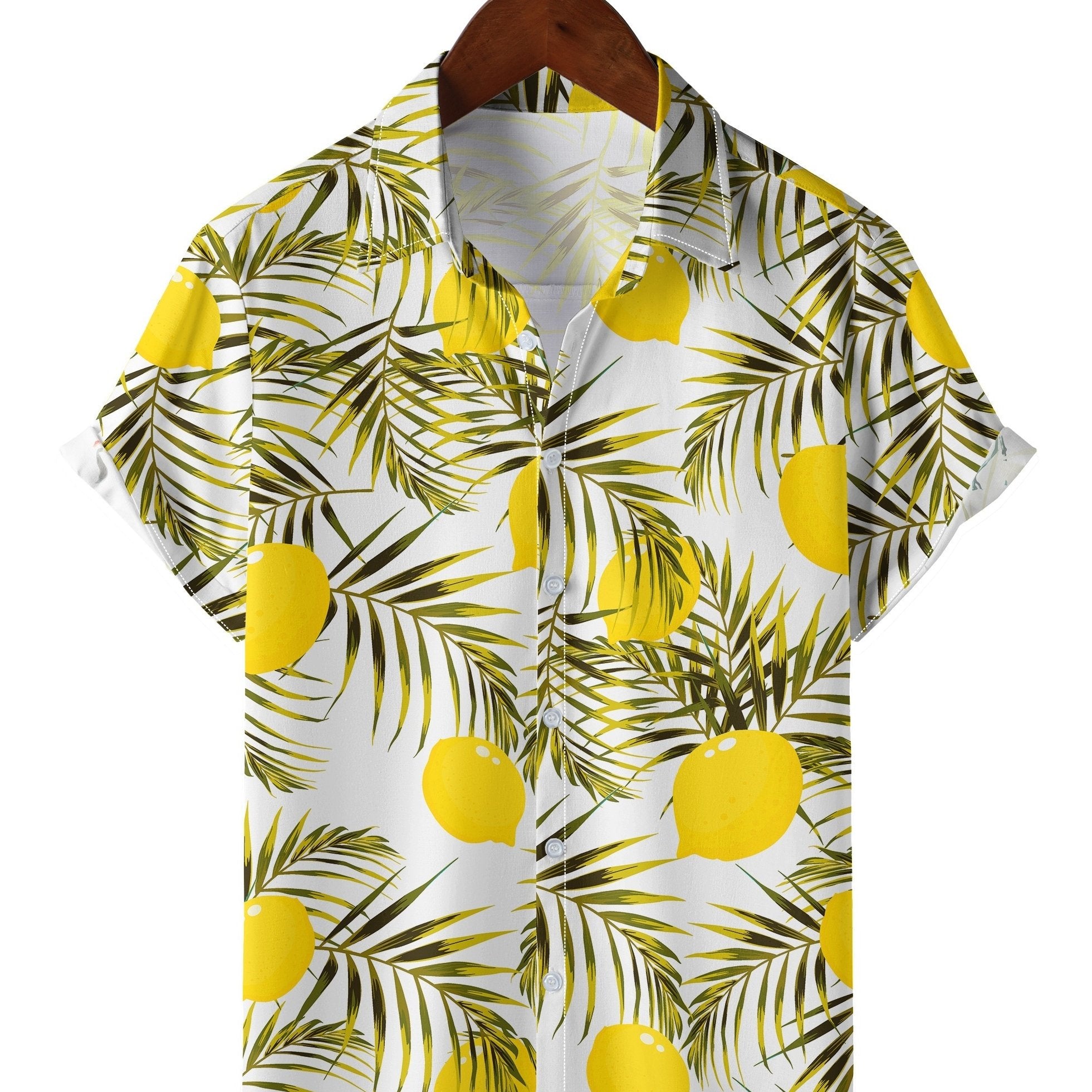 Men's Lemon Print Hawaiian Shirt for Summer Vacation