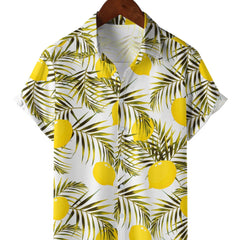 Men's Lemon Print Hawaiian Shirt for Summer Vacation