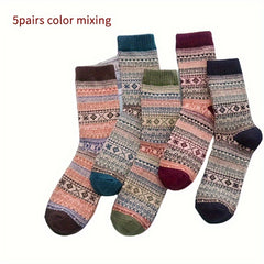 5pairs Men's Warm Socks Vintage Rabbit Wool Outdoor Snow Boots