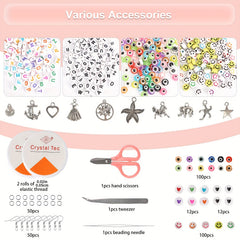 2mm Glass Seed Beads Set with 440 Letter Beads, 100 Smiling Face Beads & 100 Evi