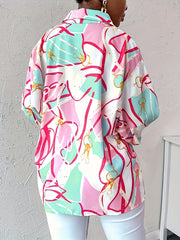 Casual Blouse Women's Plus Allover Print Button Up Long Sleeve
