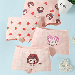 4pcs Girls Boxer Briefs Plaid Strawberry Print Underwear Kids Clothes