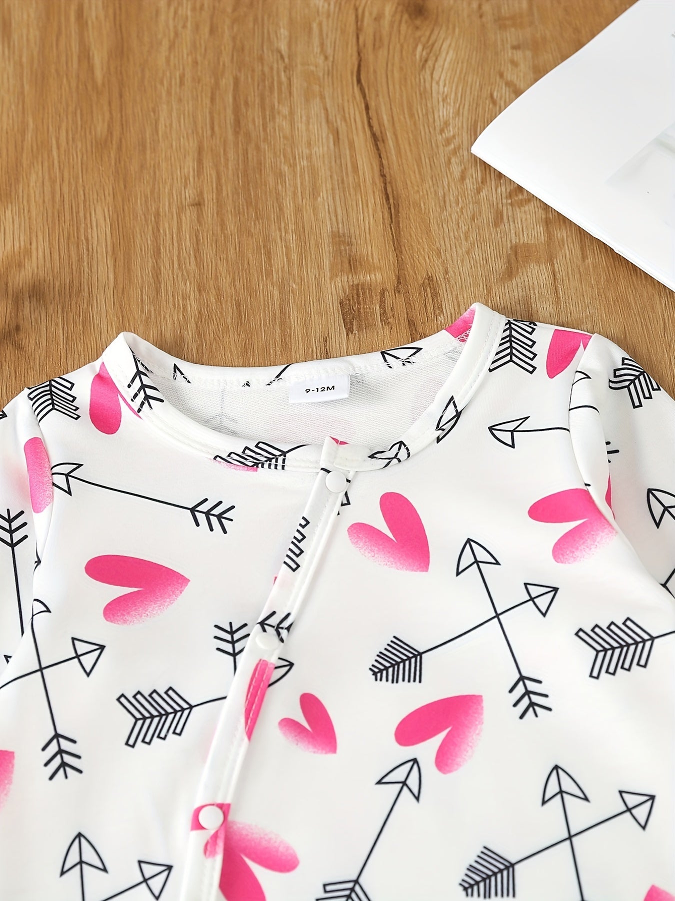 Heart Print Onesie Long Sleeve Jumpsuit for Baby Girls