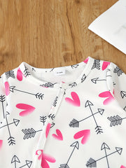 Heart Print Onesie Long Sleeve Jumpsuit for Baby Girls
