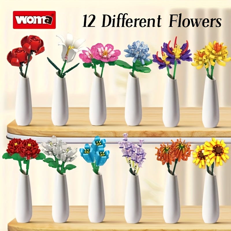 WOMA Bouquet Building Block Set Eternal Roses for Girls 6+ Hand Eye Coordination