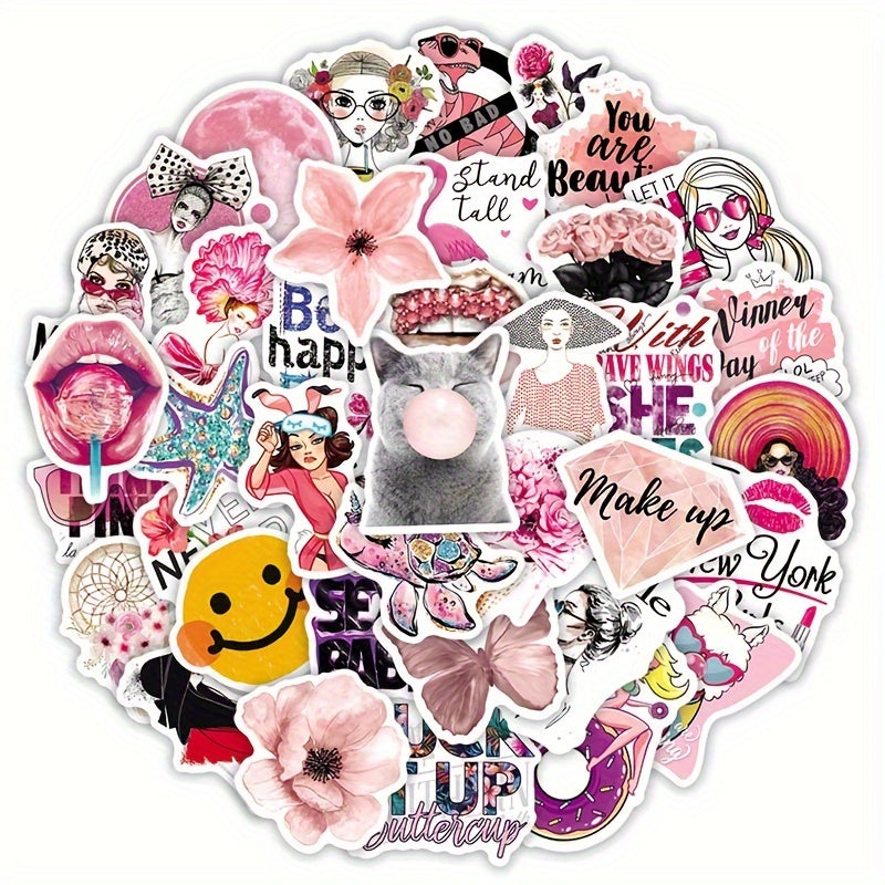 50pcs Vsco Wind Pink Series Graffiti Stickers Waterproof Decorative S